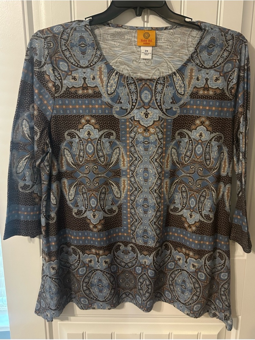 Ruby Rd. Blue & Brown Paisley Scoop Neck Tunic